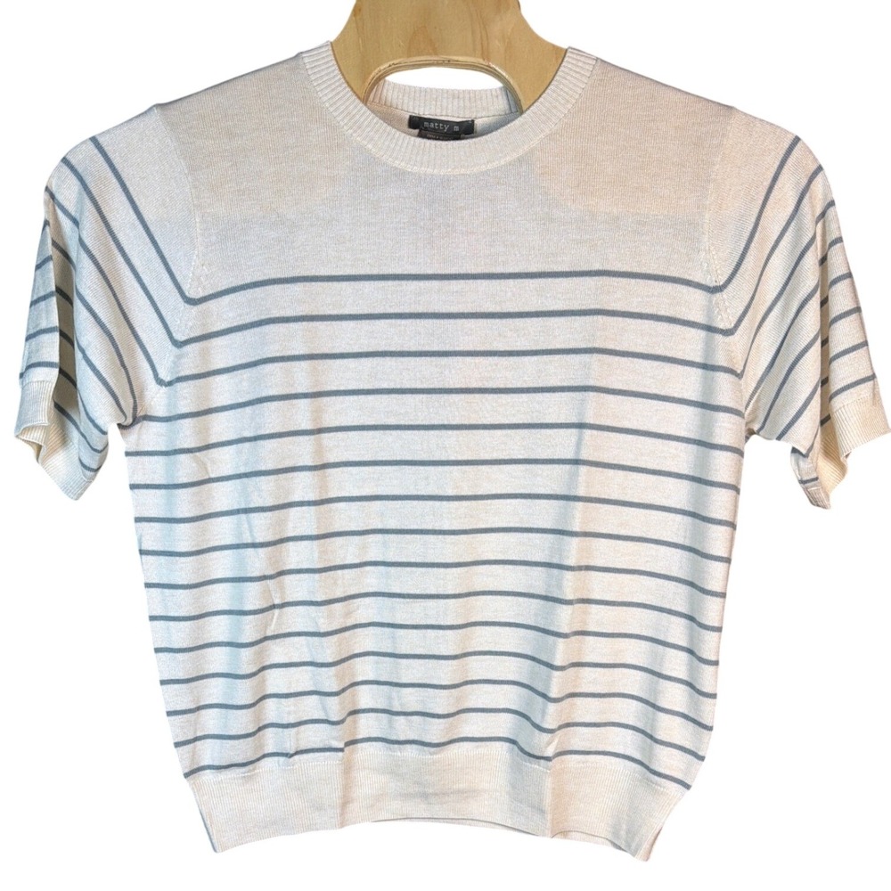 Matty M Womens‎ Cream Grey Striped Short Sleeve Knit Sweater XXL MS10130M NEW